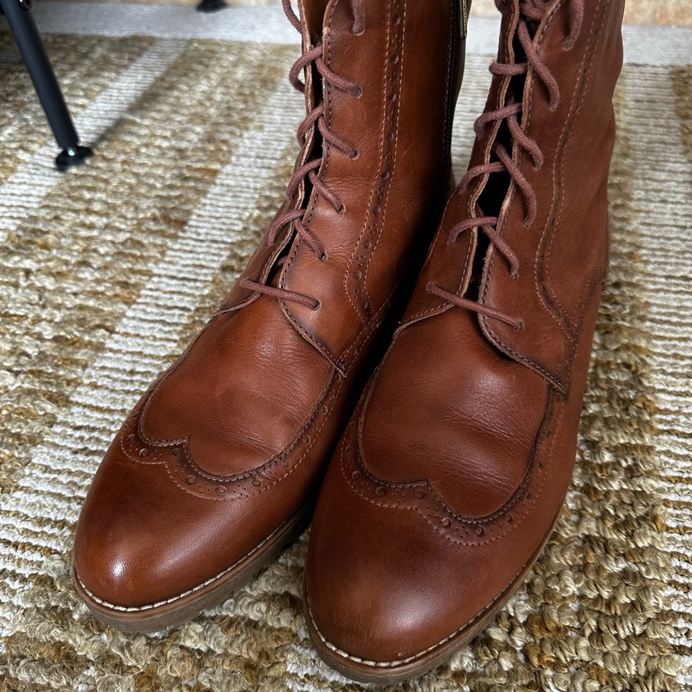 Pikolinos Women Leather Lace-up Wingtip Lug-sole Ankle Boot Brown Size 40 us 9.5